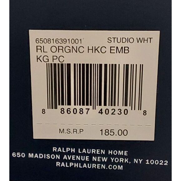 Ralph Lauren Organic Sateen HANDKERCHIEF EMROIDERY King Pillowcases Studio White - Picture 7 of 8